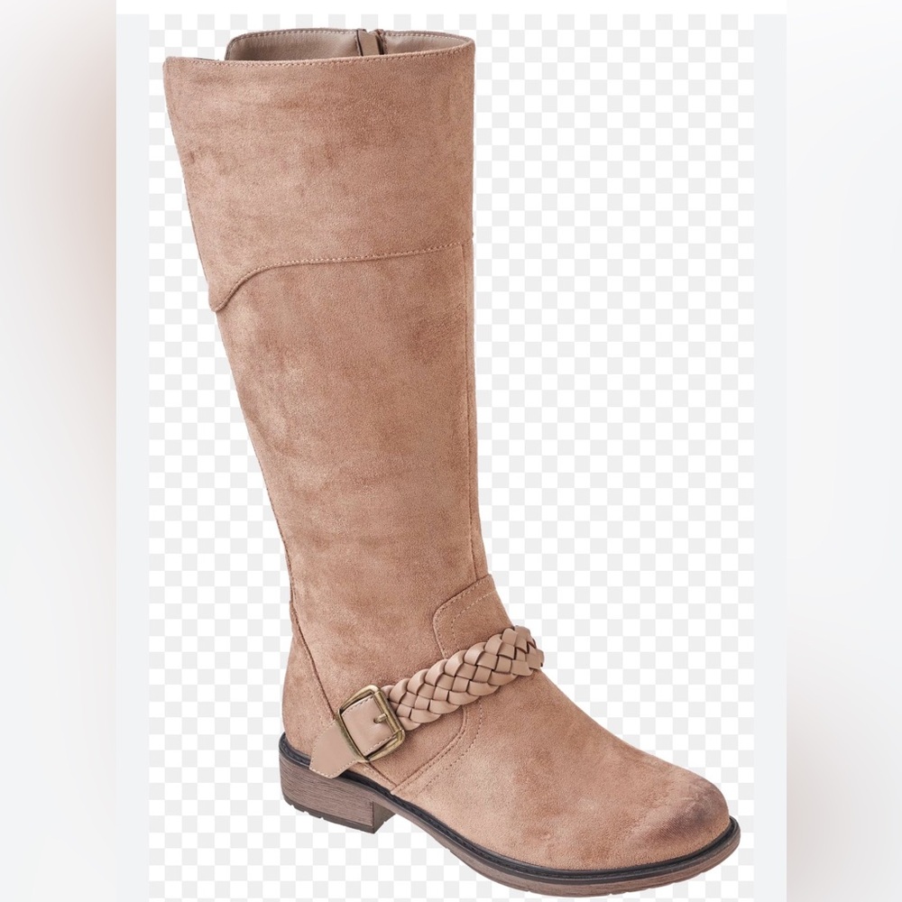 Women's Cabellas Tan Suede Mid-Calf Braided Strap Boots